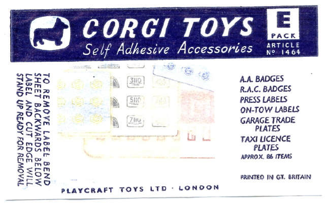 Accessories Corgi 1464 ‘E’ Pack Self Adhesive Accessories