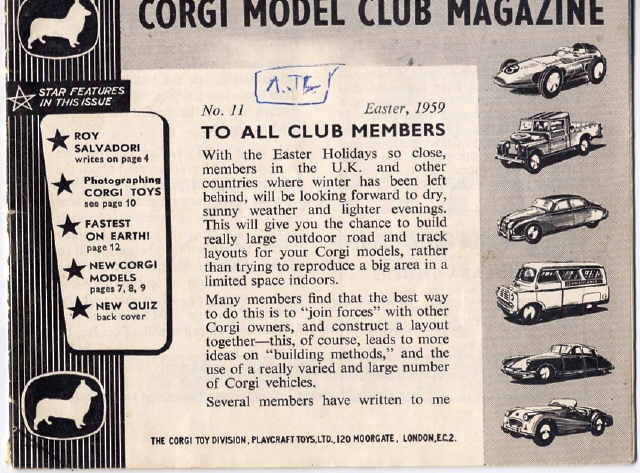Catalogues No.11 Easter 1959 Club Magazine Corgi Club leaflet