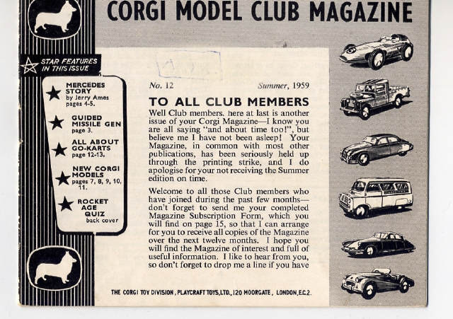Catalogues Corgi Model Club Magazine No.12 Summer 1959