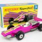 Matchbox Superfast 34d Formula 1 Racing Car (Superfast 34a) - metallic candy pink body with yellow stripe racing number 16 nose label, clear windscreen, bare metal base, 4-spoke wide wheels - Mint in Near Mint 