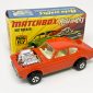 Matchbox Superfast 67c Ford Capri Hot Rocker Dragster (Superfast 67b) - burnt orange body, clear windows, ivory interior, bare metal base, 5-spoke wide wheels - Mint in Near Mint 