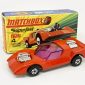 Matchbox Superfast 4e Gruesome Twosome (Superfast 4b) - burnt orange body, purple windows, pale yellow interior, bare metal base, 5-spoke wide wheels - Mint in Excellent 