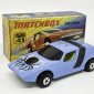 Matchbox Superfast 41b Siva Spyder Roman Numeral issue - sky blue body with Black Widow tampo print, black plastic hoop, black windows, pale yellow interior, bare metal 