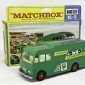 Matchbox Kingsize No.K5 Racing Car Transporter - green, silver-grey ramp and rear door, red plastic hubs with black tyres - Near mint in Excellent blue and yellow window box with instructions for rear ramp on box face.